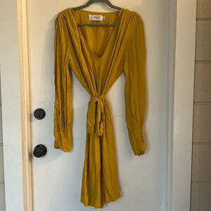 S/W/F Anthropologie long sleeve tie waist sleeve cutout vneck mustard large
